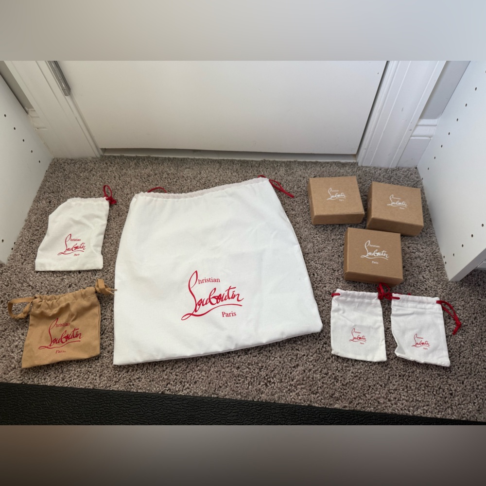 Christian Louboutin White and Tan Dust Bags with Boxes